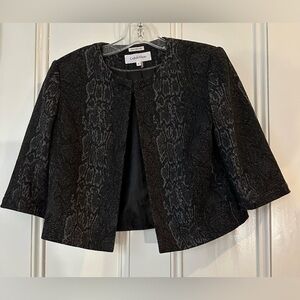 Calvin Klein Gray and black wool animal print crop jacket. Size 6.
